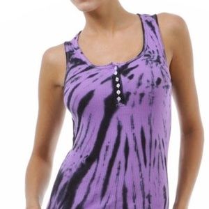PURPLE / BLACK RIB TORNADO TIE DYE TANK W/ BUTTONS